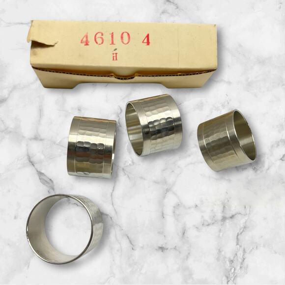 Vintage Selangor Pewter Napkin Rings Set of 4 Hammered Silver Tone 46104 - Picture 2 of 7
